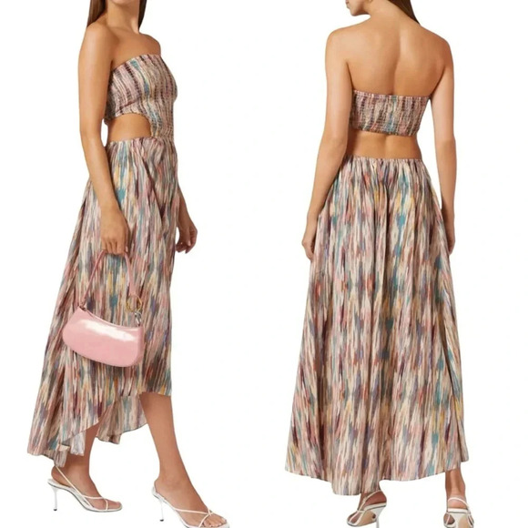 MISA Myka Ikat Strapless Cutout Smocked Cotton Blend Dress Size S NWT - Picture 13 of 13